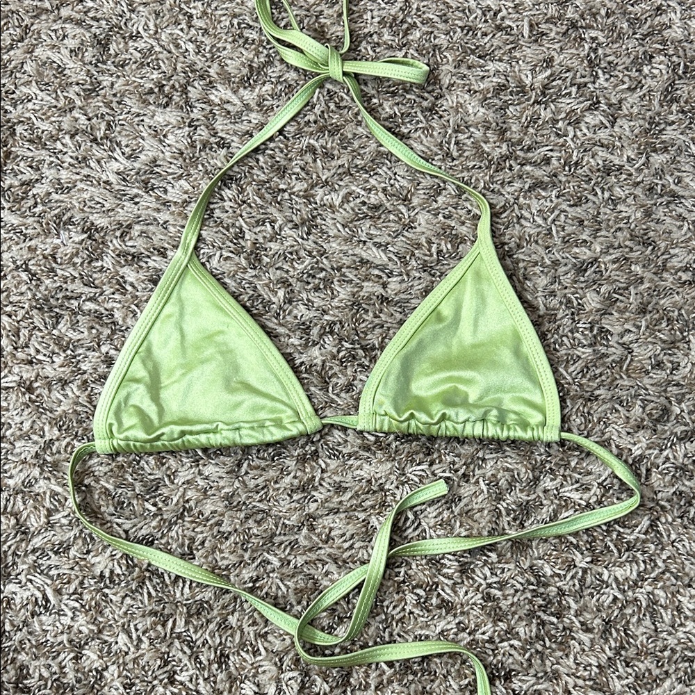 La Hearts Green Metallic Triangle Bikini Top Sz XS